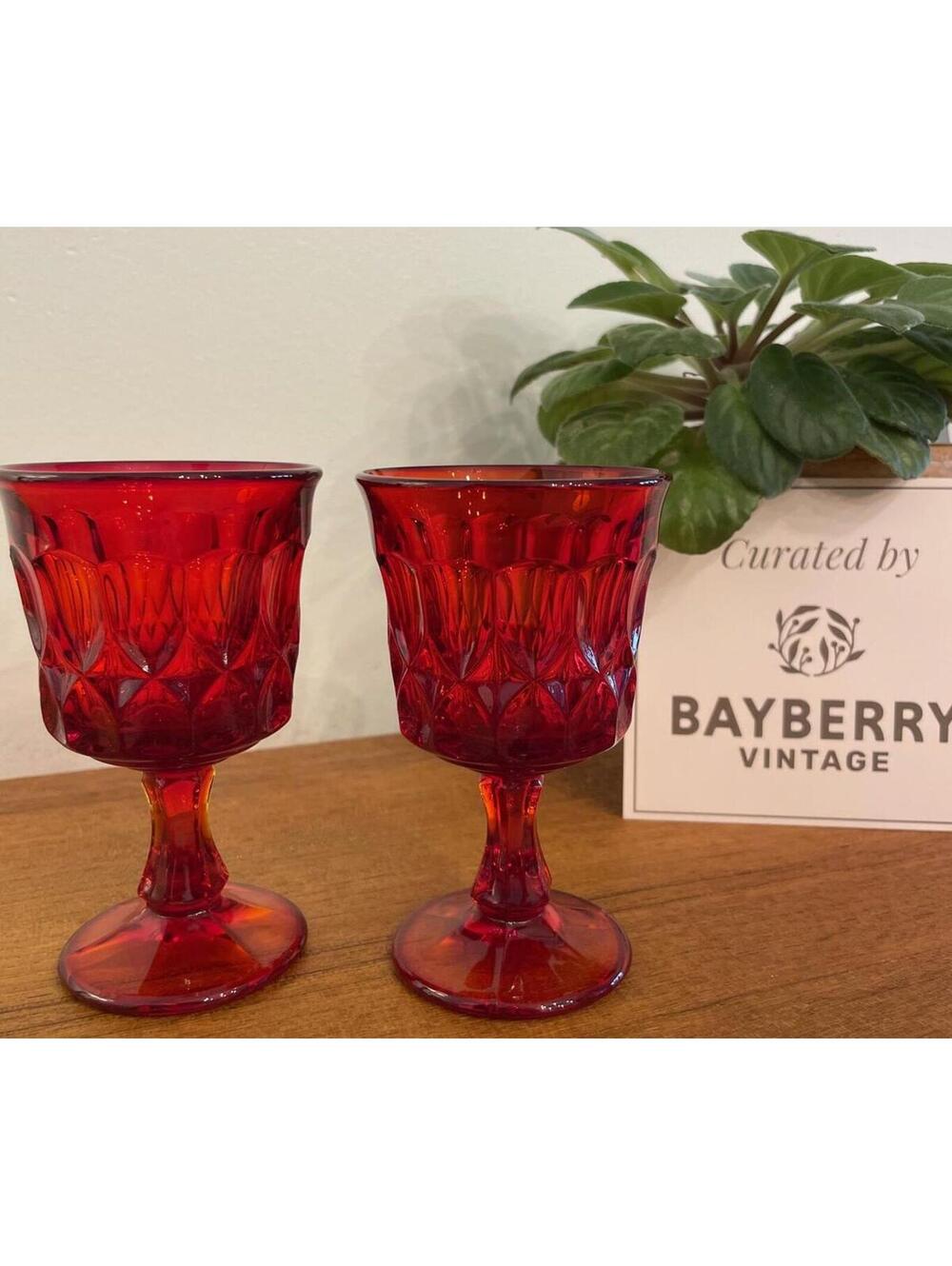 Vintage Noritake Perspective Ruby Red Cadmium Glow Goblets Set 2 1970s